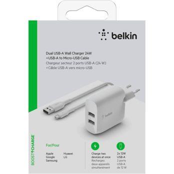 Foto: Belkin Dual USB-A Ladegerät, 24W incl. Micro-USB Kabel 1m, weiß