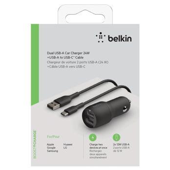 Foto: Belkin USB-A Kfz-Ladegerät, 24W 1m USB-C Kabel sw.  CCE001bt1MBK