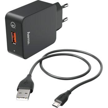 Foto: Hama Ladeset, Ladegerät QC3.0 + Micro-USB-Kabel, 1,5m, schwarz