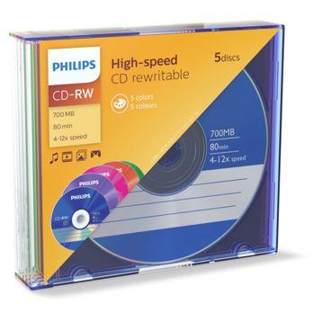 Foto: 1x5 Philips CD-RW 80Min 700MB 4-12x SL Colour