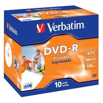 Foto: 1x10 Verbatim DVD-R 4,7GB 16x Speed, Jewel Case, printable
