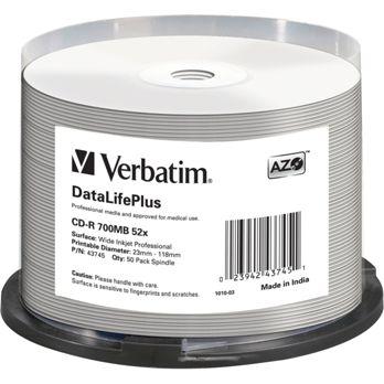 Foto: 1x50 Verbatim CD-R 80 / 700MB 52x white wide printable NON-ID